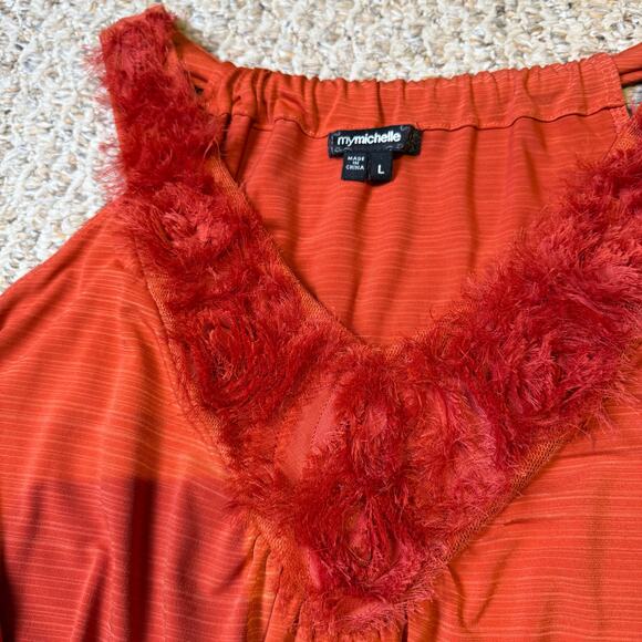 Vintage Y2K My Michelle Orange Fuzzy V Neck Halter Tank Top Cinched Waist Size L - Picture 2 of 6